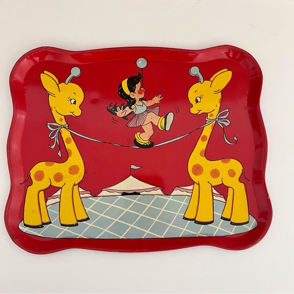 Vintage Red Child’s Snack Tray with Circus Design - Picture 3 of 9